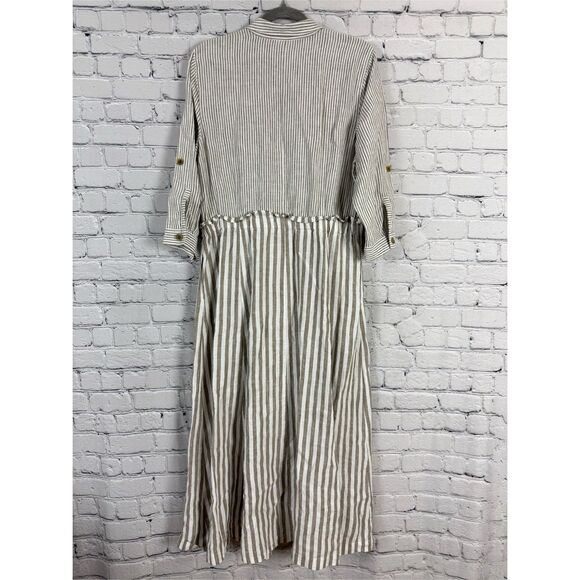 J Jill Linen Stripe Shirtdress Midi Dress Women M Pockets Preppy Beach Lagenlook - Picture 11 of 16